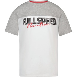 Nautica Boys’ Short Sleeve J-Class Logo Crew Neck T-Shirt, Soft, Comfortable, Relaxed Fit(Full Speed Bright White)