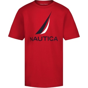 Nautica Boys’ Short Sleeve J-Class Logo Crew Neck T-Shirt, Soft, Comfortable, Relaxed Fit(J-class Carmine)