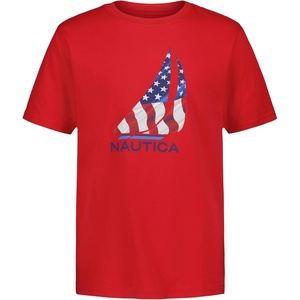 Nautica Boys’ Short Sleeve J-Class Logo Crew Neck T-Shirt, Soft, Comfortable, Relaxed Fit(J-class Flag High Risk Red)