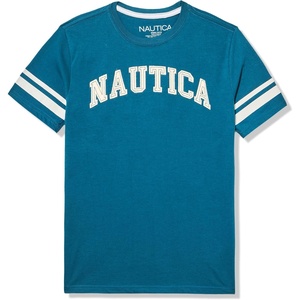 Nautica Boys’ Short Sleeve J-Class Logo Crew Neck T-Shirt, Soft, Comfortable, Relaxed Fit(Jersey Arch Blue Coral)