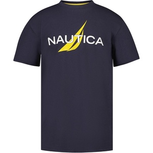 Nautica Boys’ Short Sleeve J-Class Logo Crew Neck T-Shirt, Soft, Comfortable, Relaxed Fit(Mesh Navy Seas)