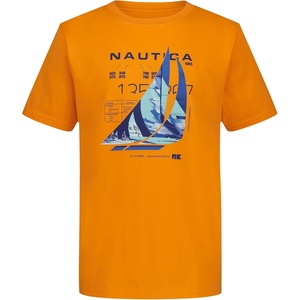 Nautica Boys’ Short Sleeve J-Class Logo Crew Neck T-Shirt, Soft, Comfortable, Relaxed Fit(Painterly J-class Tangerine)