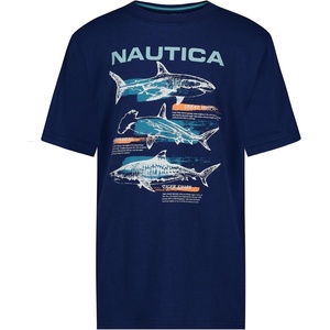 Nautica Boys’ Short Sleeve J-Class Logo Crew Neck T-Shirt, Soft, Comfortable, Relaxed Fit(Shark Map Estate Blue)