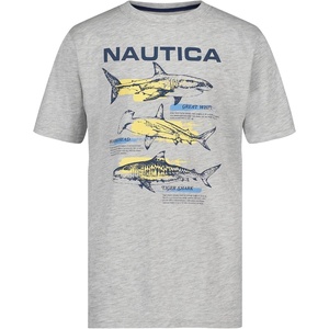 Nautica Boys’ Short Sleeve J-Class Logo Crew Neck T-Shirt, Soft, Comfortable, Relaxed Fit(Shark Map Lt Grey Heather)