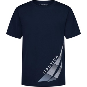Nautica Boys’ Short Sleeve J-Class Logo Crew Neck T-Shirt, Soft, Comfortable, Relaxed Fit(Striped J-class Blueprint)