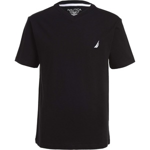 Nautica Boys’ Short Sleeve Solid V-Neck T-Shirt, Soft, Comfortable, Relaxed Fit(Black)