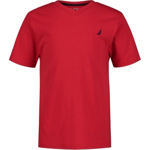 Nautica Boys’ Short Sleeve Solid V-Neck T-Shirt, Soft, Comfortable, Relaxed Fit(Carmine)