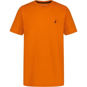 Nautica Boys’ Short Sleeve Solid V-Neck T-Shirt, Soft, Comfortable, Relaxed Fit(Persimmon)