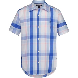 Nautica Boys Short Sleeve Woven Button-Down Shirt. Light Weight & Breathable(Americana Plaid)
