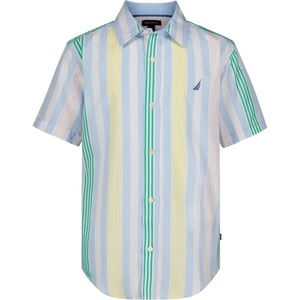Nautica Boys Short Sleeve Woven Button-Down Shirt. Light Weight & Breathable(Cashmere Blue Resort Stripe)