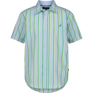 Nautica Boys Short Sleeve Woven Button-Down Shirt. Light Weight & Breathable(Cashmere Blue Thin Stripe)