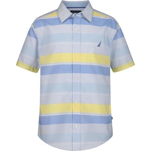 Nautica Boys Short Sleeve Woven Button-Down Shirt. Light Weight & Breathable(Irregular Stripe Allure)