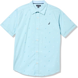Nautica Boys Short Sleeve Woven Button-Down Shirt. Light Weight & Breathable(J-class Aop Beachball Blue)