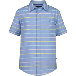 Nautica Boys Short Sleeve Woven Button-Down Shirt. Light Weight & Breathable(Pastel Stripe Allure)