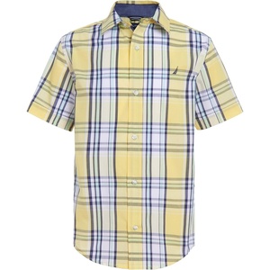 Nautica Boys Short Sleeve Woven Button-Down Shirt. Light Weight & Breathable(Yellow Fin Plaid)