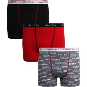 Nautica Boys Stretch Performance Boxer Briefs, 3/6 Pack – Breathable Underwear for Boys (6-18)(Block Logo/Barbados Cherry/Black-3pk)