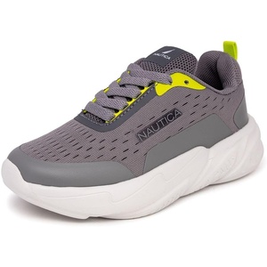 Nautica Boys Youth Lace Up Sneakers, Lightweight Mesh Athletic Running Shoes for Kids Cushioned Comfort Sole for School Sports Walking(Grey Lime-nigel)