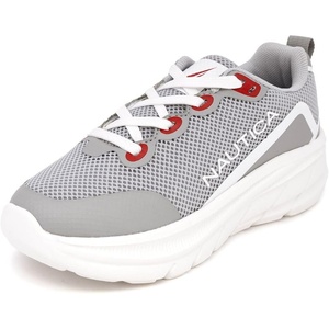 Nautica Boys Youth Lace Up Sneakers, Lightweight Mesh Athletic Running Shoes for Kids Cushioned Comfort Sole for School Sports Walking(Grey White Red-mariln)