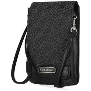 Nautica Catalina RFID Womens Crossbody Bag, Vegan Leather Compact Cell Phone Shoulder Travel Purse Holder(Black (Jacquard))