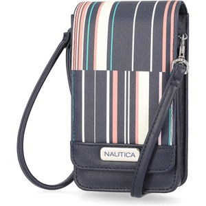 Nautica Catalina RFID Womens Crossbody Bag, Vegan Leather Compact Cell Phone Shoulder Travel Purse Holder(Ribbon Stripe)