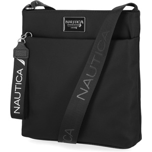 Nautica Diver Nylon Small Women’s Crossbody Bag Purse with Adjustable Shoulder Strap(Black Enamel)