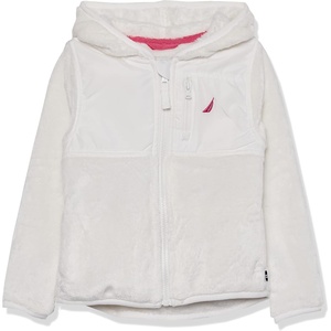 Nautica Girls’ Chipie Faux Fur Jacket, Hooded Lightweight Coat With Nylon Yoke, Full-zip Front(Marshmallow)