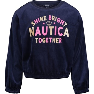 Nautica Girls’ Fleece Popover Crewneck Sweatshirt(Velour Peacoat)