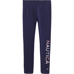 Nautica Girls’ Leggings, Full Length Pull-on Stretch Pants with Elastic Waistband & Logo Detail(Peacoat Multi)