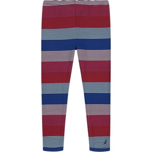 Nautica Girls’ Leggings, Full Length Pull-on Stretch Pants with Elastic Waistband & Logo Detail(Peacoat Stripe)