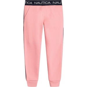Nautica Girls’ Logo Sweatpants, Fleece Joggers with Ribbed Cuffs & Functional Side Pockets(Pink Flamingo)