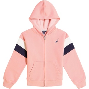 Nautica Girls’ Logo Sweatshirt, Fleece Hoodie With Full-zip Front & Pockets(Flamingo Pink)