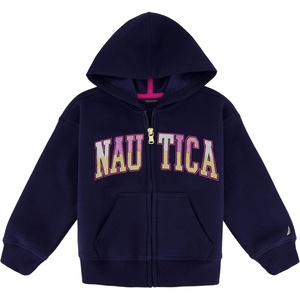 Nautica Girls’ Logo Sweatshirt, Fleece Hoodie With Full-zip Front & Pockets(Peacoatglitter Art)