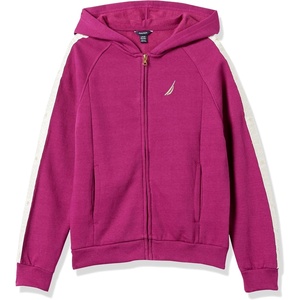 Nautica Girls’ Logo Sweatshirt, Fleece Hoodie With Full-zip Front & Pockets(Rasberry Radiance)