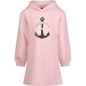 Nautica Girls’ Long Sleeve Fleece Sweatshirt Dress(Coral Blush Sequin)