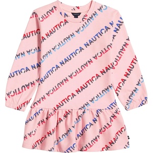 Nautica Girls’ Long Sleeve Fleece Sweatshirt Dress(Coral Logo)