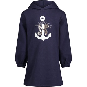 Nautica Girls’ Long Sleeve Fleece Sweatshirt Dress(Peacoat Sequin)