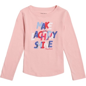 Nautica Girls’ Long Sleeve Graphic T-Shirt(Coral Blush Shine)