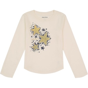 Nautica Girls’ Long Sleeve Graphic T-Shirt(Egret Shooting Stars)
