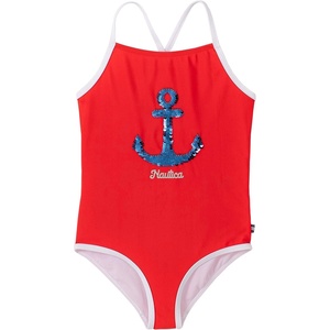 Nautica Girls One-Piece Swimsuit with UPF 50+ Sun Protection, Quick Drying Bathing Suit(Fiery Red Anchor)