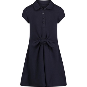 Nautica Girls School Uniform Short Sleeve Polo Dress(Navy Front Tie)