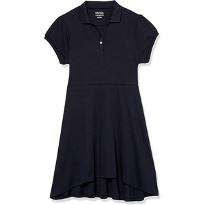 Nautica Girls School Uniform Short Sleeve Polo Dress(Navy/High-low)