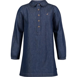 Nautica Girls’ Short Sleeve Chambray Shirt Dress(Dark Rinse Chambray)