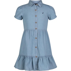 Nautica Girls’ Short Sleeve Chambray Shirt Dress(Light Wash Chambray)