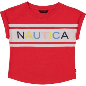 Nautica Girls’ Short Sleeve Graphic Logo T-Shirt, Everyday Casual Wear, Soft & Comfortable Fit(Hibiscus Billboard)