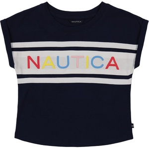 Nautica Girls’ Short Sleeve Graphic Logo T-Shirt, Everyday Casual Wear, Soft & Comfortable Fit(Peacoat Billboard)