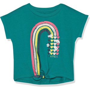 Nautica Girls’ Short Sleeve Graphic Logo T-Shirt, Everyday Casual Wear, Soft & Comfortable Fit(Quetzal Green Rainbow)