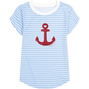 Nautica Girls Short Sleeve Legacy T-Shirt with Flip Sequin Design, Cotton Tee with Tagless Interior(Alaska Blue Anchor)