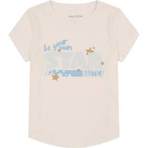 Nautica Girls Short Sleeve Legacy T-Shirt with Flip Sequin Design, Cotton Tee with Tagless Interior(Bright White Star Sequin)