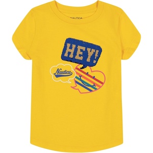 Nautica Girls Short Sleeve Legacy T-Shirt with Flip Sequin Design, Cotton Tee with Tagless Interior(Maize Hey)