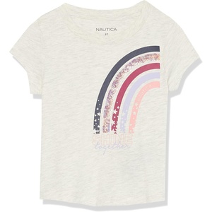 Nautica Girls Short Sleeve Legacy T-Shirt with Flip Sequin Design, Cotton Tee with Tagless Interior(Oatmeal Rainbow Sequin)